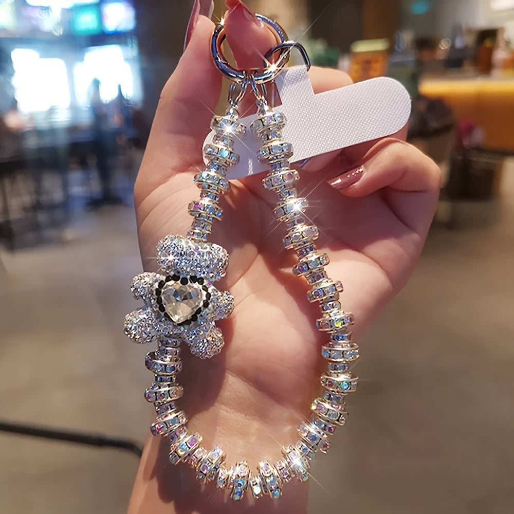 Luxury phone lanyard crystal bear phone chain, suitable for all phone case models, exquisite phone chain, phone anti loss wristband, Women's daily decoration phone pendant